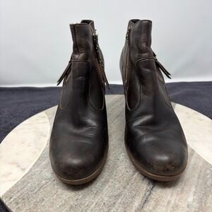 UGG Australia Meredith Wedge Brown Leather Boots Women Side 7